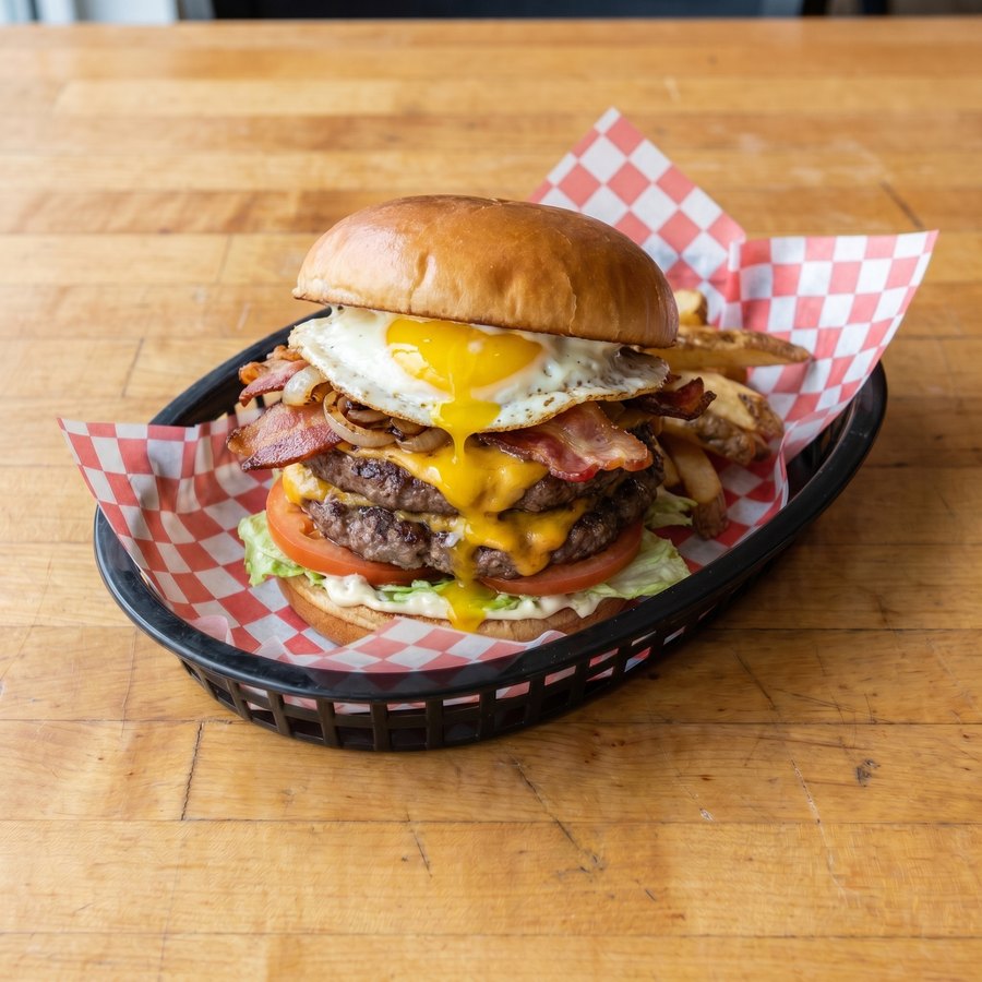 The Motherlode double cheeseburger